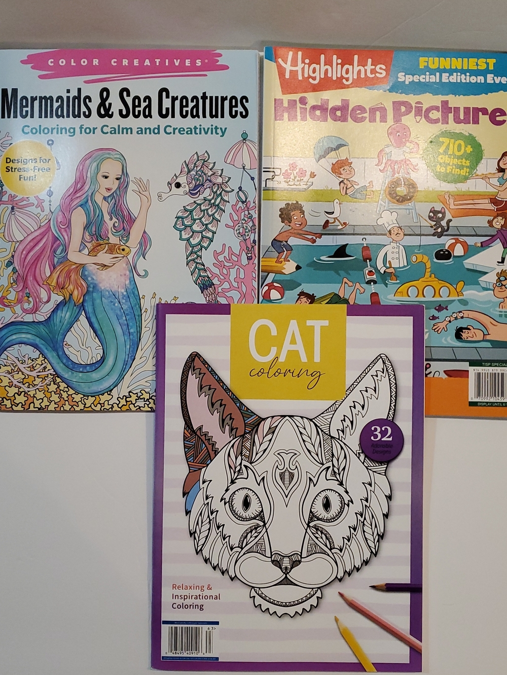 Highlights Magazine Mermaid Coloring Book And Cat Coloring Book Lot Of 3